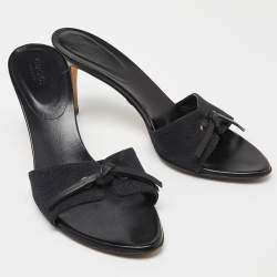 Pre Owned Gucci Black Monogram Canvas Bow Slide Sandals Size 36