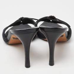 Pre Owned Gucci Black Monogram Canvas Bow Slide Sandals Size 36