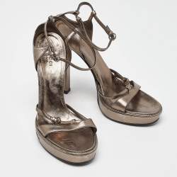 Gucci Metallic Leather Ankle Strap Platform Sandals Size 39