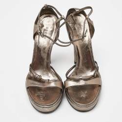 Gucci Metallic Leather Ankle Strap Platform Sandals Size 39