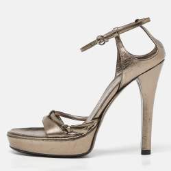 Gucci Metallic Leather Ankle Strap Platform Sandals Size 39