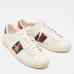 Gucci White Leather Embroidered Bee Ace Sneakers Size 38