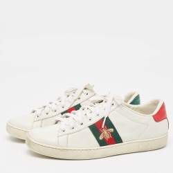 Gucci White Leather Embroidered Bee Ace Sneakers Size 38