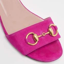 Gucci Pink Suede Horsebit Ankle Strap Sandals Size 36