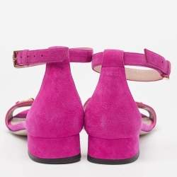 Gucci Pink Suede Horsebit Ankle Strap Sandals Size 36