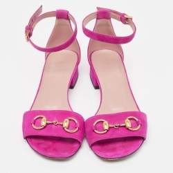 Gucci Pink Suede Horsebit Ankle Strap Sandals Size 36