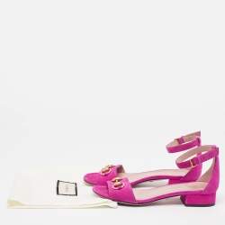 Gucci Pink Suede Horsebit Ankle Strap Sandals Size 36