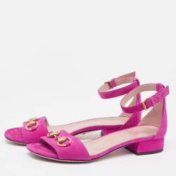 Gucci Pink Suede Horsebit Ankle Strap Sandals Size 36