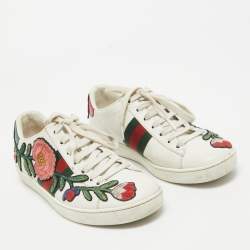 Pre Owned Gucci White Floral Embroidered Leather Ace Low Top Sneakers Size 37