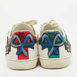 Pre Owned Gucci White Floral Embroidered Leather Ace Low Top Sneakers Size 37