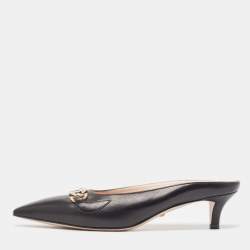 Gucci Black Leather Zumi Mules Size 37.5