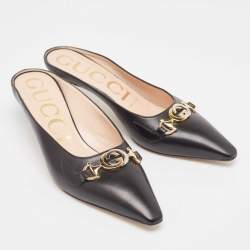 Gucci Black Leather Zumi Mules Size 37.5