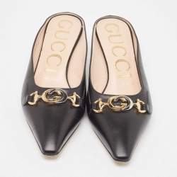 Gucci Black Leather Zumi Mules Size 37.5