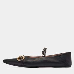 Gucci Black Leather Horsebit Collapsable Ballet Flats Size 41