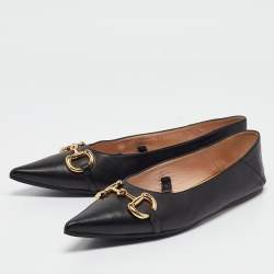 Gucci Black Leather Horsebit Collapsable Ballet Flats Size 41