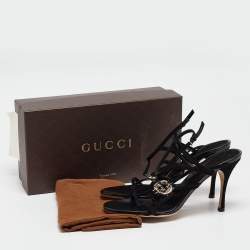 Gucci Black Suede Interlocking G Ankle Strap Sandals Size 40