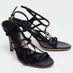 Gucci Black Suede Interlocking G Ankle Strap Sandals Size 40