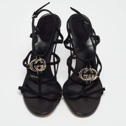 Gucci Black Suede Interlocking G Ankle Strap Sandals Size 40