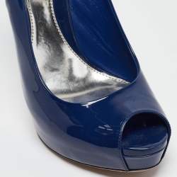 Gucci Blue Patent Sofia Peep Toe Slingback Pumps Size 40.5