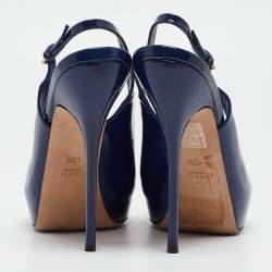 Gucci Blue Patent Sofia Peep Toe Slingback Pumps Size 40.5