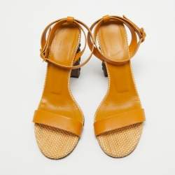 Gucci Yellow Leather Bamboo Block Heel Ankle Strap Sandals Size 37.5