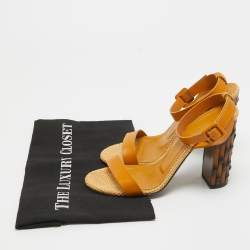 Gucci Yellow Leather Bamboo Block Heel Ankle Strap Sandals Size 37.5