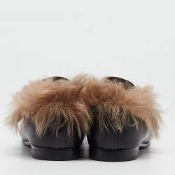 Gucci Black Leather Fur Lined Jordaan Loafers Size 38