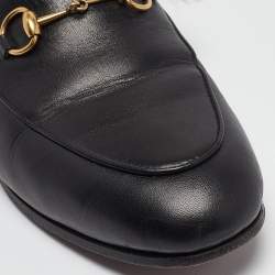 Gucci Black Leather Fur Lined Jordaan Loafers Size 38