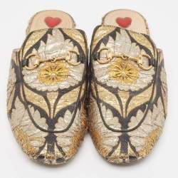 Gucci Metallic Brocade Fabric Princetown Flat Mules Size 37