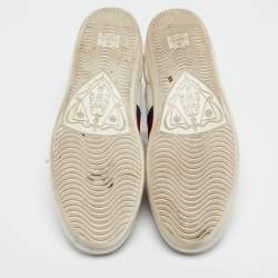 Pre Owned Gucci White Leather Star and Bee Embroidered Ace Sneakers Size 39.5