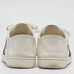 Pre Owned Gucci White Leather Star and Bee Embroidered Ace Sneakers Size 39.5