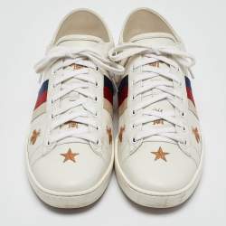 Pre Owned Gucci White Leather Star and Bee Embroidered Ace Sneakers Size 39.5