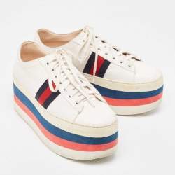 Gucci White Leather Ace Platform Wedge Lace Up Sneakers Size 39