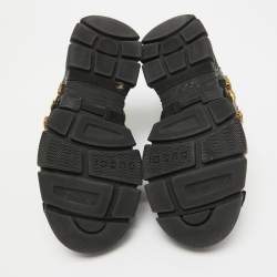 Gucci Black/Grey Leather And Mesh Flashtrek Removable Crystals Sneaker Size 38.5