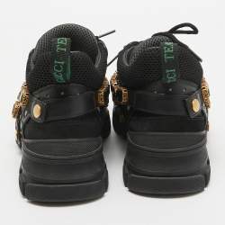 Gucci Black/Grey Leather And Mesh Flashtrek Removable Crystals Sneaker Size 38.5