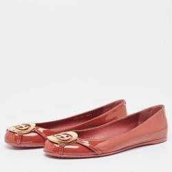 Pre Owned Gucci Brown Patent Leather GG interlocking Buckle Ballet Flats Size 38.5