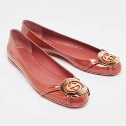 Pre Owned Gucci Brown Patent Leather GG interlocking Buckle Ballet Flats Size 38.5