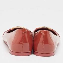 Pre Owned Gucci Brown Patent Leather GG interlocking Buckle Ballet Flats Size 38.5