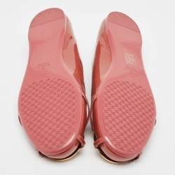 Pre Owned Gucci Brown Patent Leather GG interlocking Buckle Ballet Flats Size 38.5