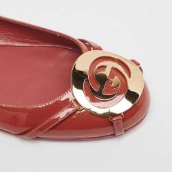 Pre Owned Gucci Brown Patent Leather GG interlocking Buckle Ballet Flats Size 38.5