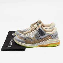 Gucci Grey/Beige Suede and Mesh Ultrapace Sneakers Size 38