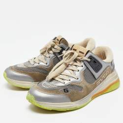 Gucci Grey/Beige Suede and Mesh Ultrapace Sneakers Size 38