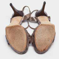 Gucci Grey Python Leather Bamboo Platform Ankle Strap Sandals Size 40