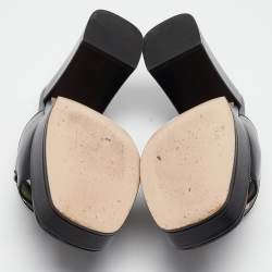 Pre Owned Gucci Black Leather Horsebit Platform Slide Sandals Size 37.5