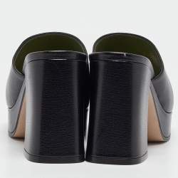 Pre Owned Gucci Black Leather Horsebit Platform Slide Sandals Size 37.5