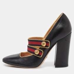 Pre Owned Gucci Black Leather Carly Mary Jane Pumps Size 37.5