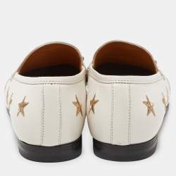 Pre Owned Gucci Cream Leather Jordaan Embroidered Bee Horsebit Slip On Loafers Size 38