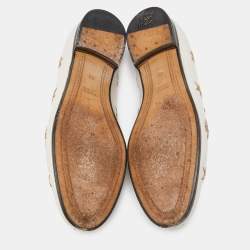 Pre Owned Gucci Cream Leather Jordaan Embroidered Bee Horsebit Slip On Loafers Size 38