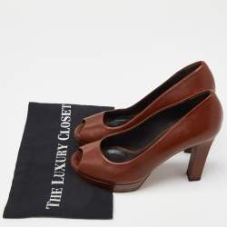 Gucci Brown Leather Peep Toe Platform Pumps Size 36.5