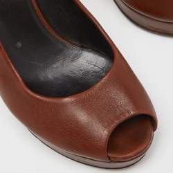 Gucci Brown Leather Peep Toe Platform Pumps Size 36.5